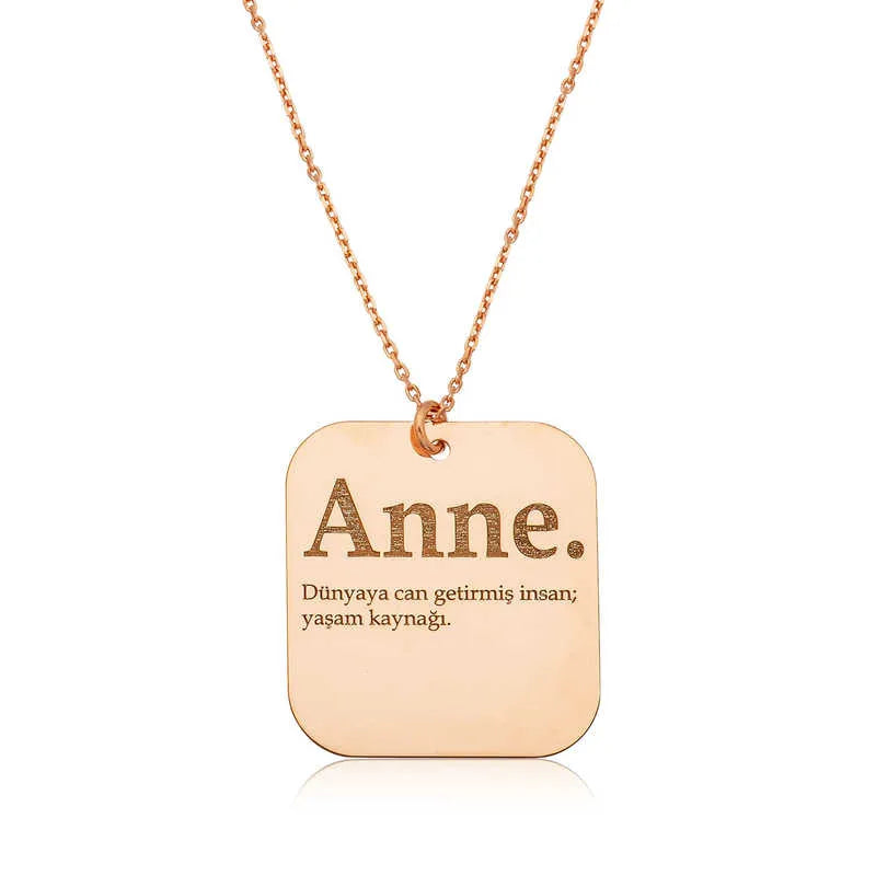 Gümüş Rose Anne Yazılı Plaka Bayan Kolye