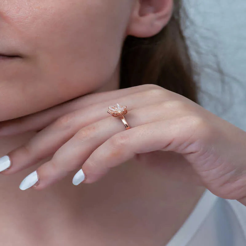 Gümüş Rose Pembe Lotus Çiçeği Yüzük