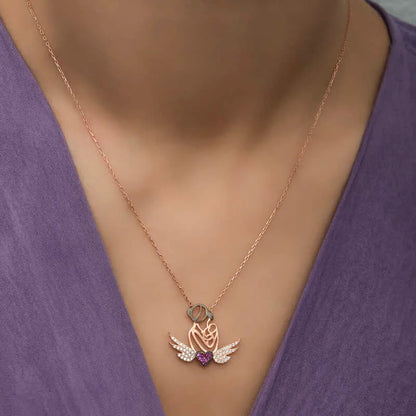 Gümüş Rose Kalpli Anne Ve Çocuk Kolye